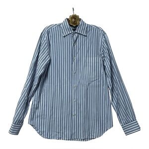 Corneliani ID Blue White Striped Cotton Italian Dress Shirt Men’s Medium